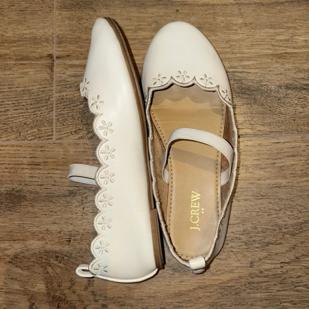 J. Crew Girls Scallop Ballerina Slipper Cream Slip On Dress Shoes Size 13‎